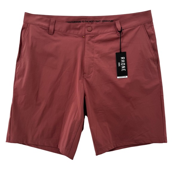 Rhone Commuter Shorts Mens 38 Red Flex-Knit 9 Inch Inseam Chino Polyester NWT - Picture 1 of 8